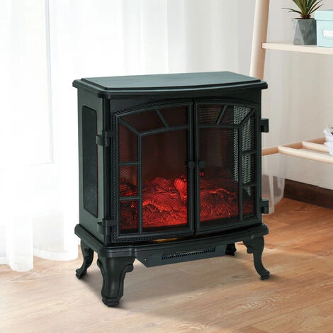 HOMCOM Cheminée Electrique Poêle Style Néo-rétro 2 Portes Télécommande Minuterie 1000/2000 W LED Luminosité Réglable Noir - Noir 7 HOMCOM Cheminée Electrique Poêle Style Néo-rétro 2 Portes Télécommande Minuterie 1000/2000 W LED Luminosité Réglable Noir - Noir – Image 5