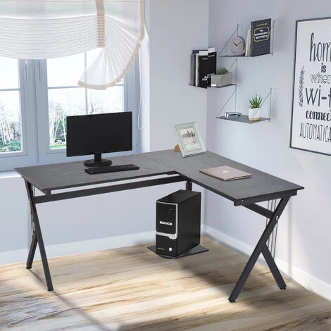 HOMCOM Bureau D'angle Informatique Design Contemporain 155L X 130l X 76H Cm MDF Acier Noir - Noir 4 HOMCOM Bureau D'angle Informatique Design Contemporain 155L X 130l X 76H Cm MDF Acier Noir - Noir – Image 2