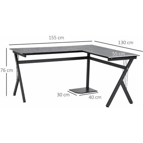 HOMCOM Bureau D'angle Informatique Design Contemporain 155L X 130l X 76H Cm MDF Acier Noir - Noir 5 HOMCOM Bureau D'angle Informatique Design Contemporain 155L X 130l X 76H Cm MDF Acier Noir - Noir – Image 3