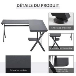 HOMCOM Bureau D'angle Informatique Design Contemporain 155L X 130l X 76H Cm MDF Acier Noir - Noir 11 HOMCOM Bureau D'angle Informatique Design Contemporain 155L X 130l X 76H Cm MDF Acier Noir - Noir -France HOMCOM Soldes 2022 9167427 5