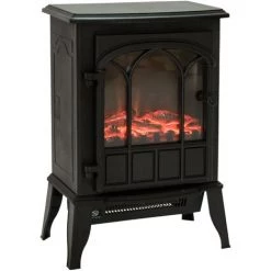 HOMCOM Cheminée électrique Poêle Style Rétro 1000-2000 W Simulation Flammes LED Porte Noir