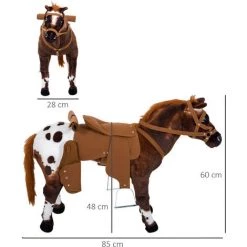 HOMCOM Cheval Debout En Peluche Effets Sonores Hennissement Et Galop Selle étrier Rênes 85L X 28l X 60H Marron Blanc - Marron -France HOMCOM Soldes 2022 9588951 3