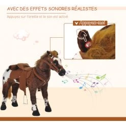 HOMCOM Cheval Debout En Peluche Effets Sonores Hennissement Et Galop Selle étrier Rênes 85L X 28l X 60H Marron Blanc - Marron -France HOMCOM Soldes 2022 9588951 5