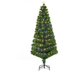 HOMCOM Sapin De Noël Artificiel Lumineux Fibre Optique LED Multimode Multicolore + Support Pied Ø 82 X 180H Cm 230 Branches étoile Sommet Brillante Vert - Vert