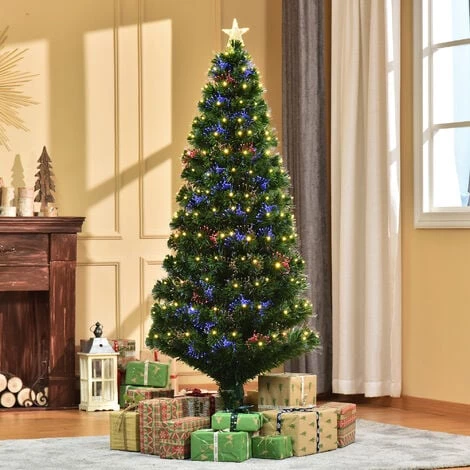 HOMCOM Sapin De Noël Artificiel Lumineux Fibre Optique LED Multimode Multicolore + Support Pied Ø 82 X 180H Cm 230 Branches étoile Sommet Brillante Vert - Vert 4 HOMCOM Sapin De Noël Artificiel Lumineux Fibre Optique LED Multimode Multicolore + Support Pied Ø 82 X 180H Cm 230 Branches étoile Sommet Brillante Vert - Vert – Image 2