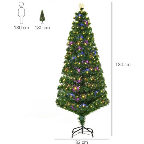 HOMCOM Sapin De Noël Artificiel Lumineux Fibre Optique LED Multimode Multicolore + Support Pied Ø 82 X 180H Cm 230 Branches étoile Sommet Brillante Vert - Vert 5 HOMCOM Sapin De Noël Artificiel Lumineux Fibre Optique LED Multimode Multicolore + Support Pied Ø 82 X 180H Cm 230 Branches étoile Sommet Brillante Vert - Vert – Image 3