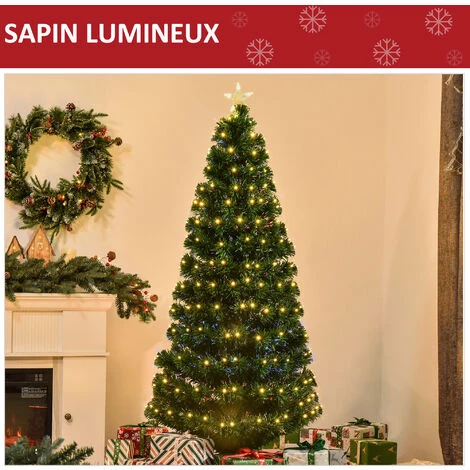 HOMCOM Sapin De Noël Artificiel Lumineux Fibre Optique LED Multimode Multicolore + Support Pied Ø 82 X 180H Cm 230 Branches étoile Sommet Brillante Vert - Vert 7 HOMCOM Sapin De Noël Artificiel Lumineux Fibre Optique LED Multimode Multicolore + Support Pied Ø 82 X 180H Cm 230 Branches étoile Sommet Brillante Vert - Vert – Image 5