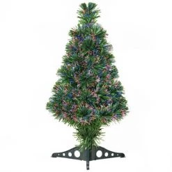HOMCOM Sapin De Noël Artificiel Lumineux Fibre Optique Multicolore + Support Pied Ø 35 X 60H Cm 55 Branches Vert - Vert
