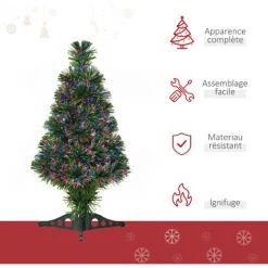 HOMCOM Sapin De Noël Artificiel Lumineux Fibre Optique Multicolore + Support Pied Ø 35 X 60H Cm 55 Branches Vert - Vert -France HOMCOM Soldes 2022 9588961 4