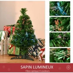 HOMCOM Sapin De Noël Artificiel Lumineux Fibre Optique Multicolore + Support Pied Ø 35 X 60H Cm 55 Branches Vert - Vert -France HOMCOM Soldes 2022 9588961 5