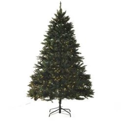 HOMCOM Sapin De Noël Artificiel Lumineux LED X 700 Blanc Chaud + Support Pied Ø 132 X 210H Cm 2154 Branches Vert - Doré