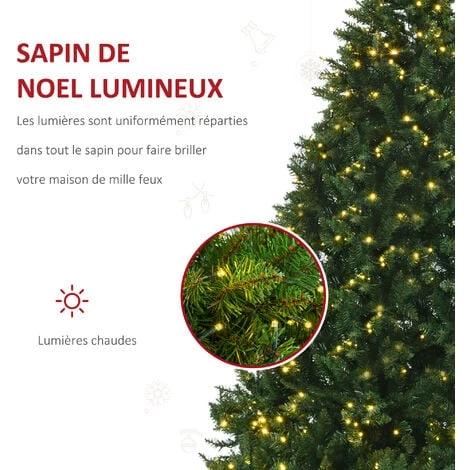 HOMCOM Sapin De Noël Artificiel Lumineux LED X 700 Blanc Chaud + Support Pied Ø 132 X 210H Cm 2154 Branches Vert - Doré 4 HOMCOM Sapin De Noël Artificiel Lumineux LED X 700 Blanc Chaud + Support Pied Ø 132 X 210H Cm 2154 Branches Vert - Doré – Image 2