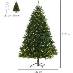 HOMCOM Sapin De Noël Artificiel Lumineux LED X 700 Blanc Chaud + Support Pied Ø 132 X 210H Cm 2154 Branches Vert - Doré 9 HOMCOM Sapin De Noël Artificiel Lumineux LED X 700 Blanc Chaud + Support Pied Ø 132 X 210H Cm 2154 Branches Vert - Doré -France HOMCOM Soldes 2022 9588966 3