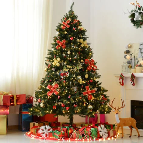 HOMCOM Sapin De Noël Artificiel Lumineux LED X 700 Blanc Chaud + Support Pied Ø 132 X 210H Cm 2154 Branches Vert - Doré 6 HOMCOM Sapin De Noël Artificiel Lumineux LED X 700 Blanc Chaud + Support Pied Ø 132 X 210H Cm 2154 Branches Vert - Doré – Image 4