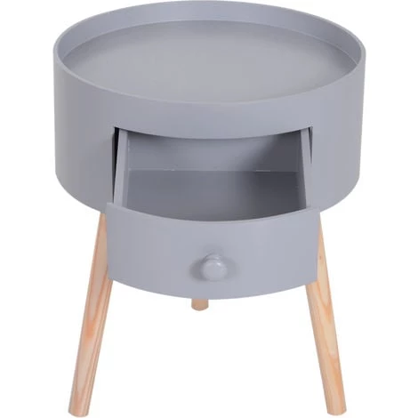 HOMCOM Chevet Table De Nuit Ronde Design Scandinave Tiroir Bicolore Pieds Effilés Inclinés Bois Massif Chêne Clair Gris 6 HOMCOM Chevet Table De Nuit Ronde Design Scandinave Tiroir Bicolore Pieds Effilés Inclinés Bois Massif Chêne Clair Gris – Image 4