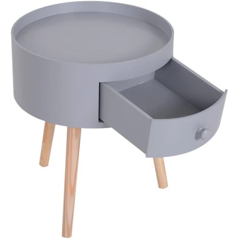 HOMCOM Chevet Table De Nuit Ronde Design Scandinave Tiroir Bicolore Pieds Effilés Inclinés Bois Massif Chêne Clair Gris 7 HOMCOM Chevet Table De Nuit Ronde Design Scandinave Tiroir Bicolore Pieds Effilés Inclinés Bois Massif Chêne Clair Gris – Image 5