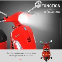 HOMCOM Scooter Moto électrique Enfants 6 V Dim. 102L X 51l X 76H Cm Musique MP3 Port USB Klaxon Phare Feu AR Rouge Vespa - Rouge -France HOMCOM Soldes 2022 9758243 5