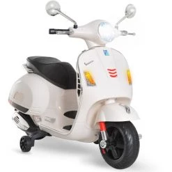 HOMCOM Scooter Moto électrique Enfants 6 V Dim. 102L X 51l X 76H Cm Musique MP3 Port USB Klaxon Phare Feu AR Blanc Vespa