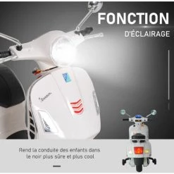HOMCOM Scooter Moto électrique Enfants 6 V Dim. 102L X 51l X 76H Cm Musique MP3 Port USB Klaxon Phare Feu AR Blanc Vespa -France HOMCOM Soldes 2022 9758244 4