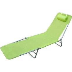 HOMCOM Chaise Longue Pliante Bain De Soleil Inclinable Transat Textilène Lit Jardin Plage 182L X 56l X 24,5H Cm Vert - Vert