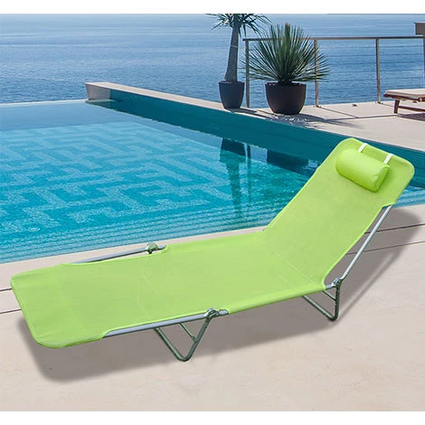 HOMCOM Chaise Longue Pliante Bain De Soleil Inclinable Transat Textilène Lit Jardin Plage 182L X 56l X 24,5H Cm Vert - Vert 4 HOMCOM Chaise Longue Pliante Bain De Soleil Inclinable Transat Textilène Lit Jardin Plage 182L X 56l X 24,5H Cm Vert - Vert – Image 2