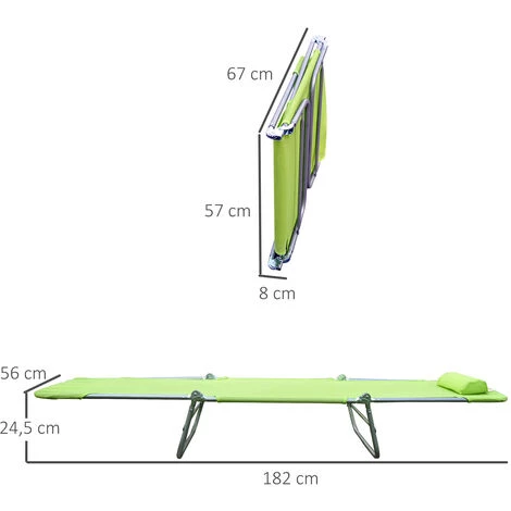 HOMCOM Chaise Longue Pliante Bain De Soleil Inclinable Transat Textilène Lit Jardin Plage 182L X 56l X 24,5H Cm Vert - Vert 5 HOMCOM Chaise Longue Pliante Bain De Soleil Inclinable Transat Textilène Lit Jardin Plage 182L X 56l X 24,5H Cm Vert - Vert – Image 3